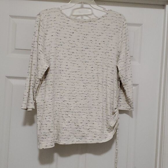 Pure Jill womens Petite XL  cream black scrunched side tee top - Picture 1 of 7